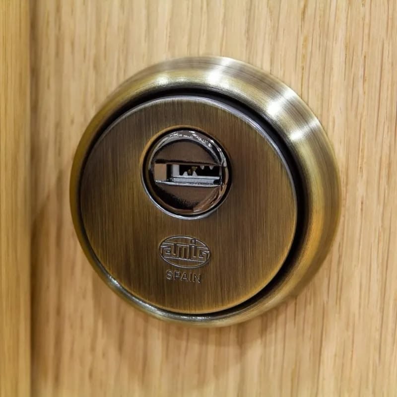 Escudo de protección de bombín AMIG en una puerta de Leganés